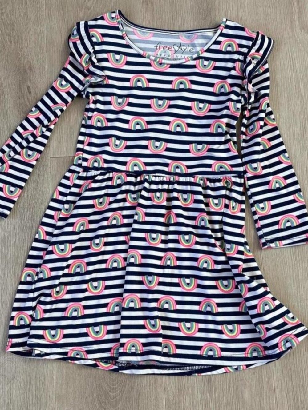 Free Style Revolution Girls Rainbow Stripe Dress Navy White Size 6X